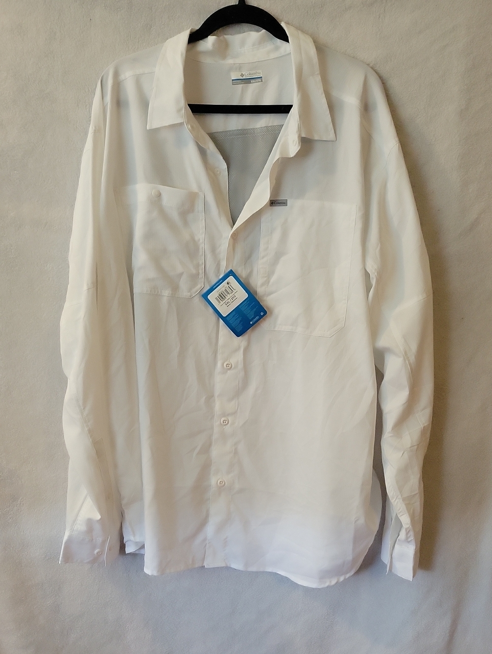 Columbia Men's White Long-Sleeve Button-Down Fishing Shirt